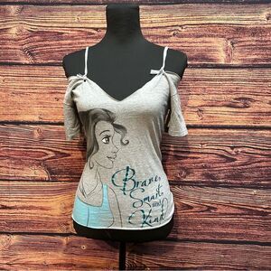 Belle Beauty and the Beast Women's Medium Grey Shirt Top Blouse Custom Open Back